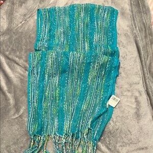 Vibrant Blue and Green Striped Scarf